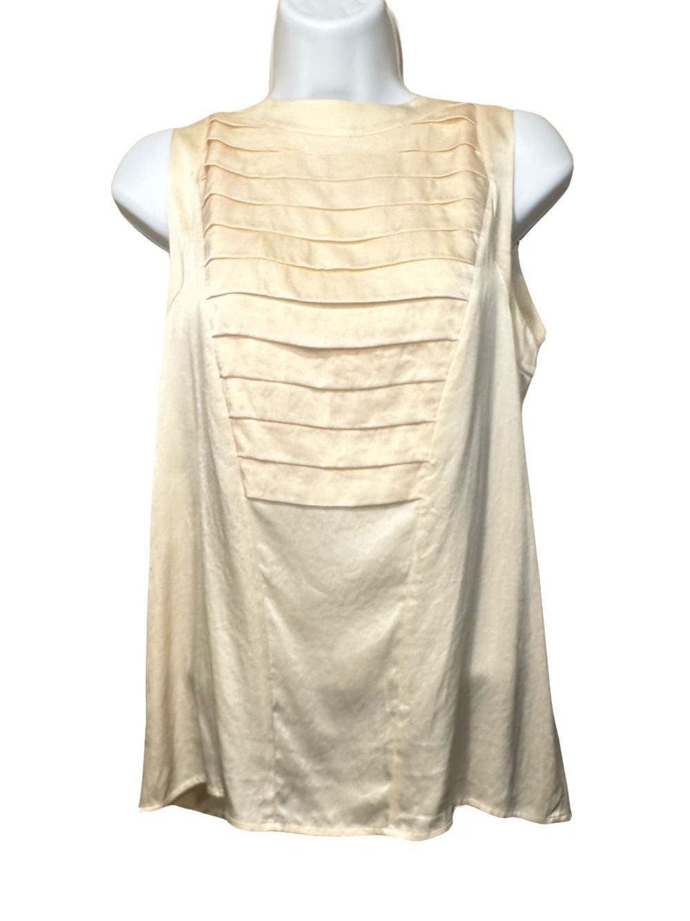 90s VTG CHANEL Boutique Cream Ivory Pleated Sleeveless Blouse Lagerfeld Era